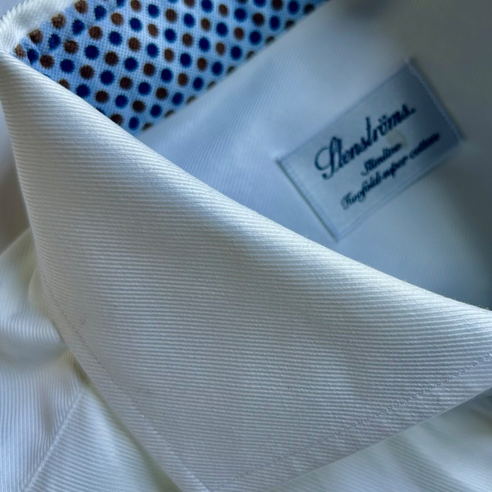 Stenstroms fitted body solid cream  textured 2 fold cotton dress shirt Sz 16~41